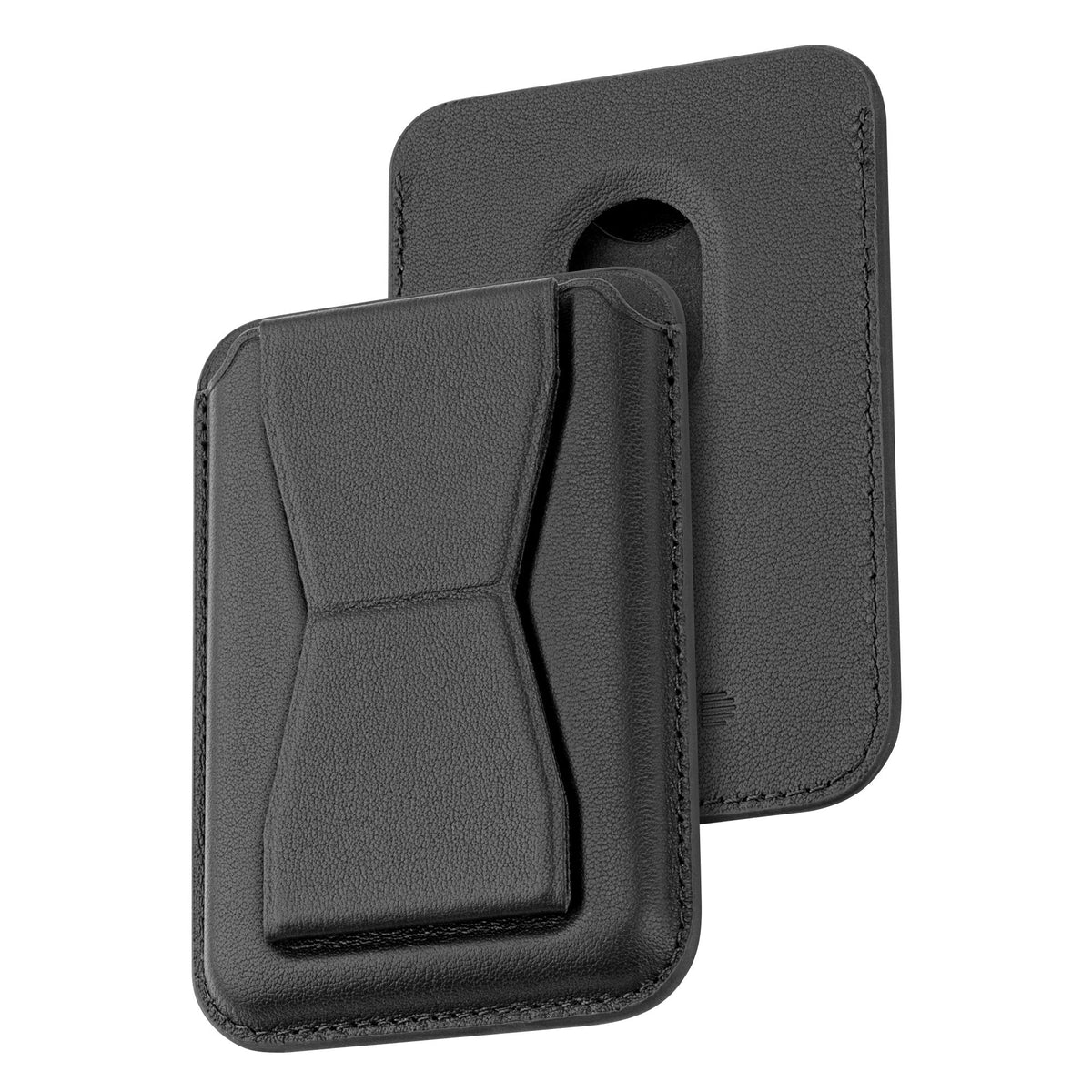 Leather magsafe cardholder with stand, black
