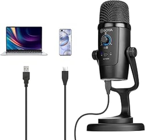 BOYA BY-PM500 USB Condenser Microphone with Table Stand for Streaming, Podcast, YouTube Mac PC and Smartphone USB-C