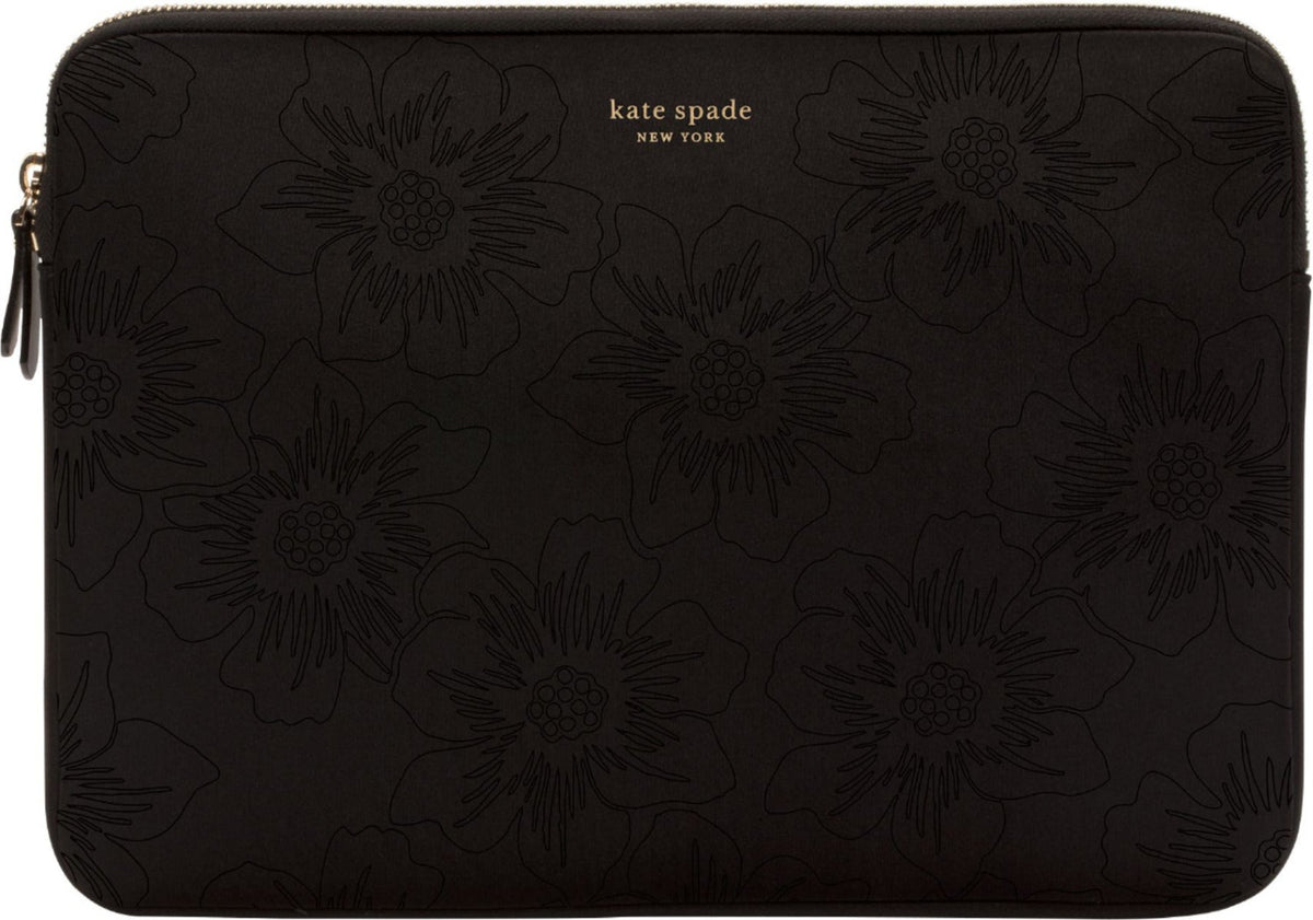 kate spade new york Slim Sleeve for 13 - Reverse Hollyhock Matte/Shiny Black/Gold Zipper/Gold Printed Logo