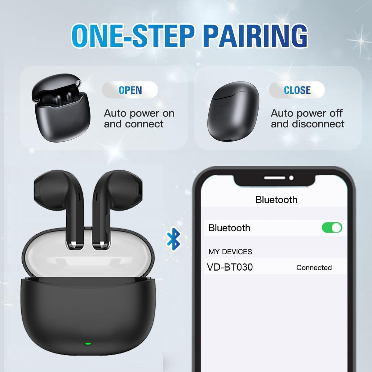 Wireless Headset Bluetooth 5.0 Headphones Stereo Twin Earbuds BT-VDBT030 In green SKU:BT-030GR