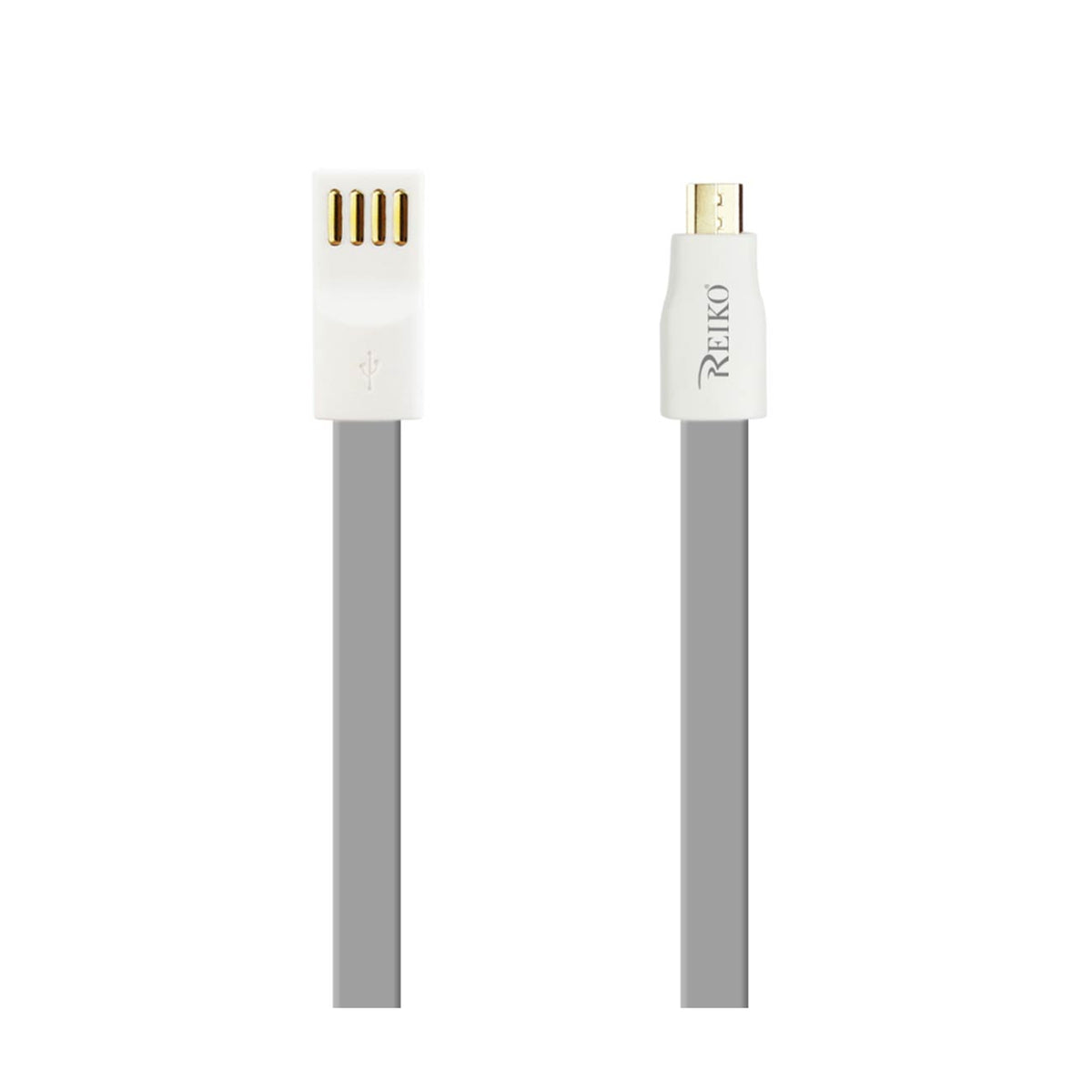 REIKO FLAT MAGNETIC GOLD PLATED MICRO USB DATA CABLE 0.7 FOOT IN GRAY