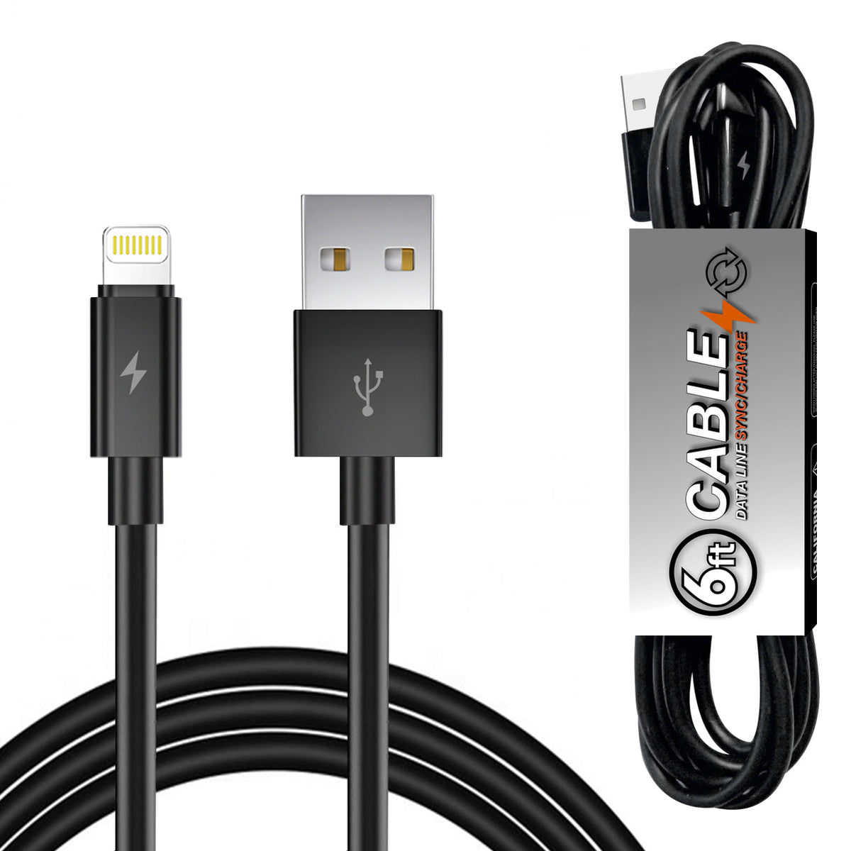 Reiko 6 FT PVC Material 8PIN USB 2.0 Data Cable In BLACK in simple packaging-DC27A-6FT8PBK