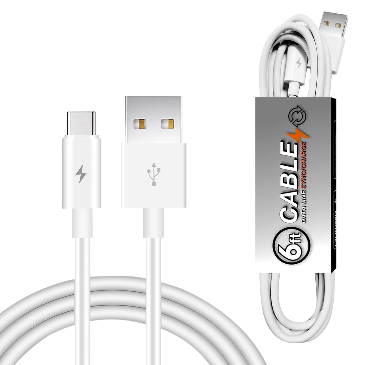 Reiko 6 FT PVC Material TYPE C USB 2.0 Data Cable In White in simple packaging-DC27A-6FTTYPECWH