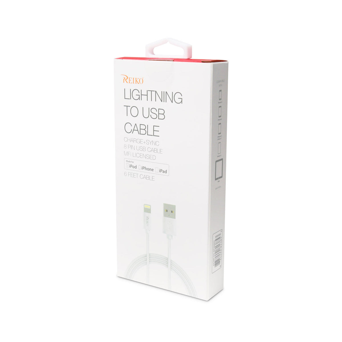 REIKO IPHONE 6FT LIGHTING CERTIFIED USB DATA CABLE IN WHITE SKU#DCMFI05-8PINWH