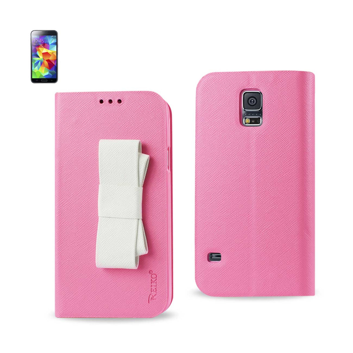 REIKO SAMSUNG GALAXY S5 FOLIO WALLET CASES-PINK WHITE | SKU: FC30-SAMS5PKWH