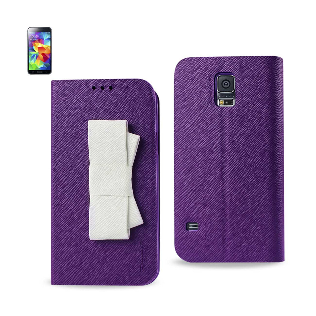 REIKO SAMSUNG GALAXY S5 FOLIO WALLET CASES-PURPLE WHITE | SKU: FC30-SAMS5PPWH