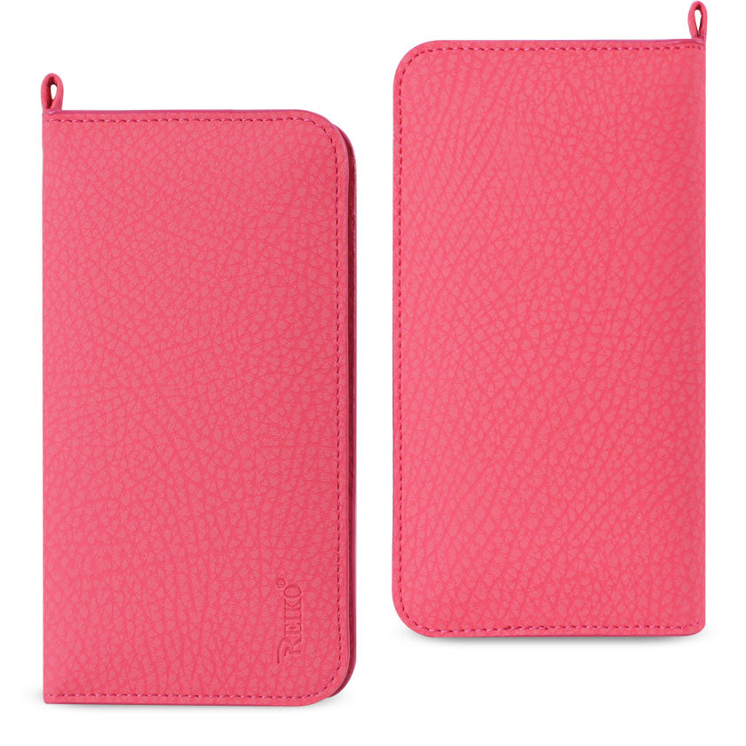 REIKO UNIVERSAL WALLET PHONE CASE WITH SIDE POCKETS AND MAGNETIC FLAP FOR IPHONE 6 /6S (5.59X2.79X0.42 INCHES) IN HOT PINK | SKU: FC33-562804HK