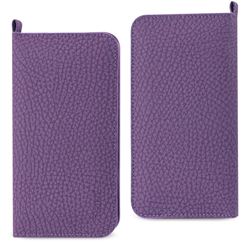 REIKO UNIVERSAL WALLET PHONE CASE IPHONE 6 PLUS/ 6S PLUS/ 7 PLUS/ SAMSUNG GALAXY S8 EDGE WITH SIDE POCKETS AND MAGNETIC FLAP IN PURPLE (6.37X3.21X0.43 INCHES SLIM) | SKU: FC33-643204PP
