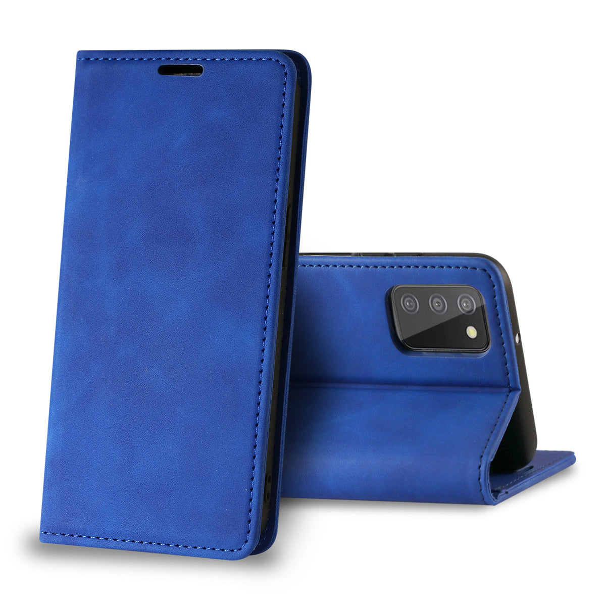 Magnetic wallet  Leather phone case For Samsung Galaxy A02S (Blue) (FC34-SAMA02SBL)