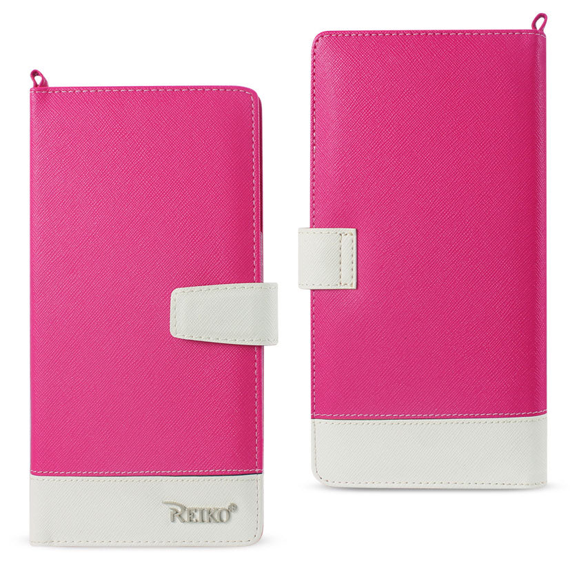 REIKO IPHONE 6/ 6S TWO TONE SUPER WALLET CASE WITH MULTIPLE CARD SLOTS IN WHITE HOT PINK | SKU: FC35-IPHONE6WHHK
