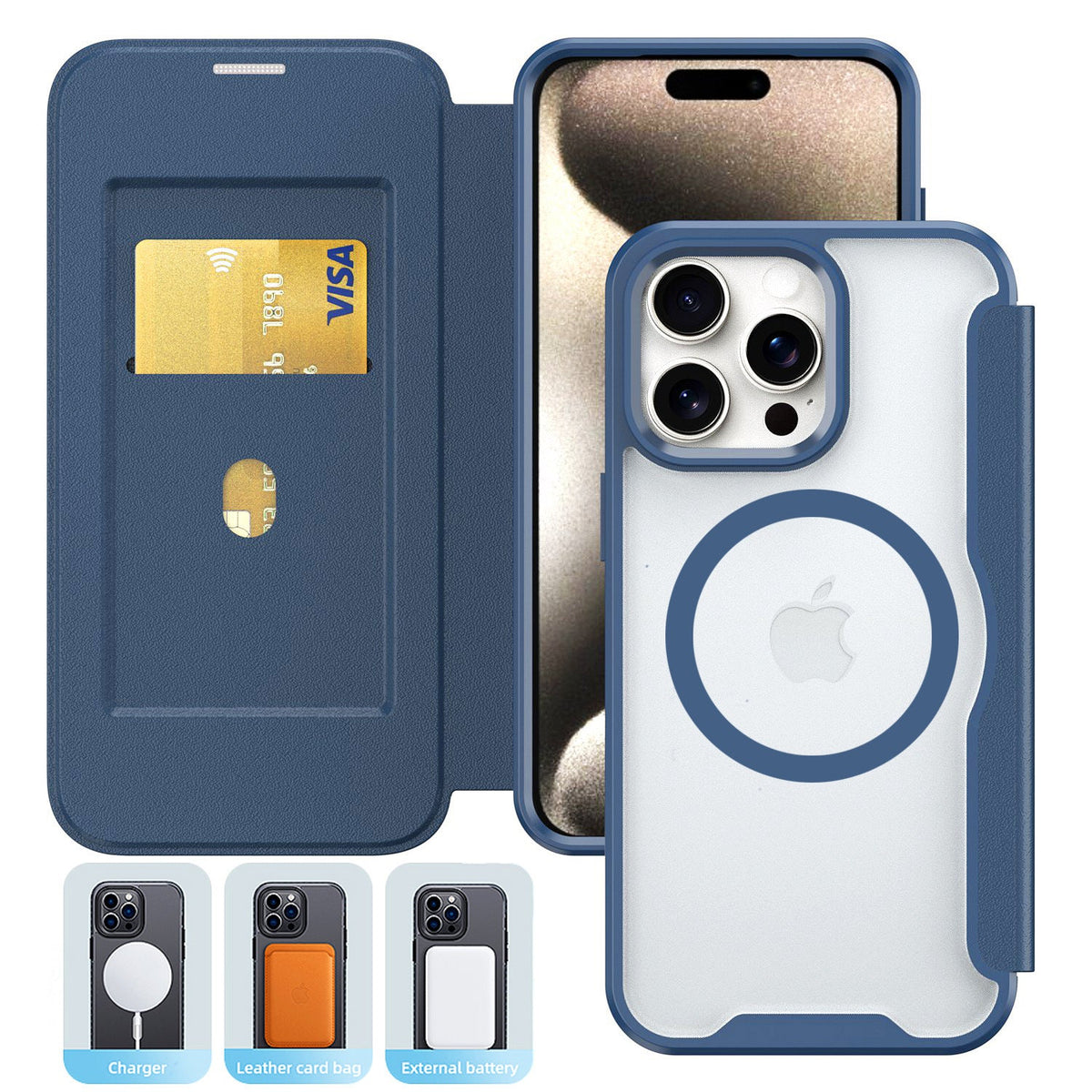 PU Leather Magnetic Flap Phone Case with Magsafe In Navy For iPhone 16 Plus (FC37-IPH16PLUSNV)