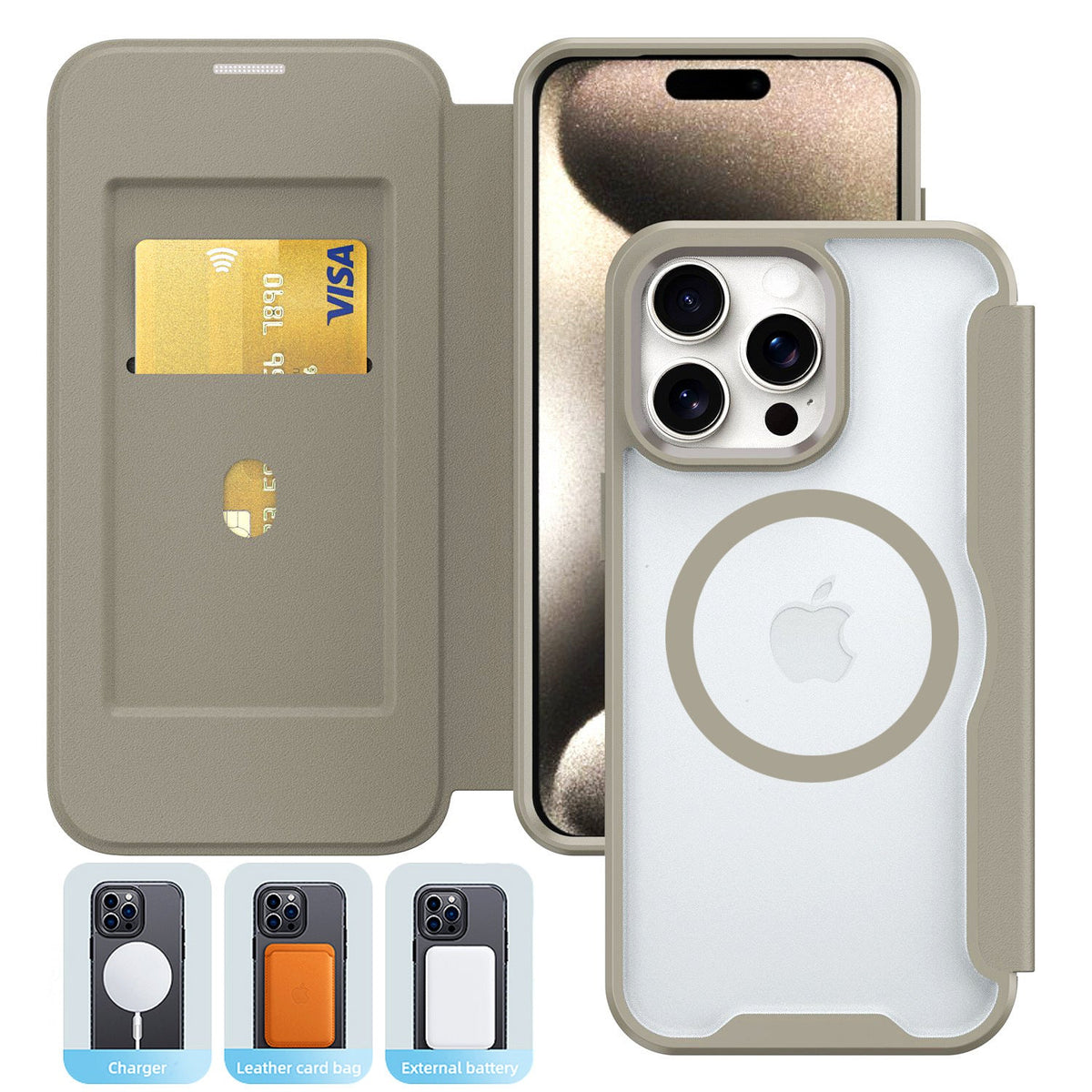 PU Leather Magnetic Flap Phone Case with Magsafe In Green For iPhone 16 Pro (FC37-IPH16PROGR)