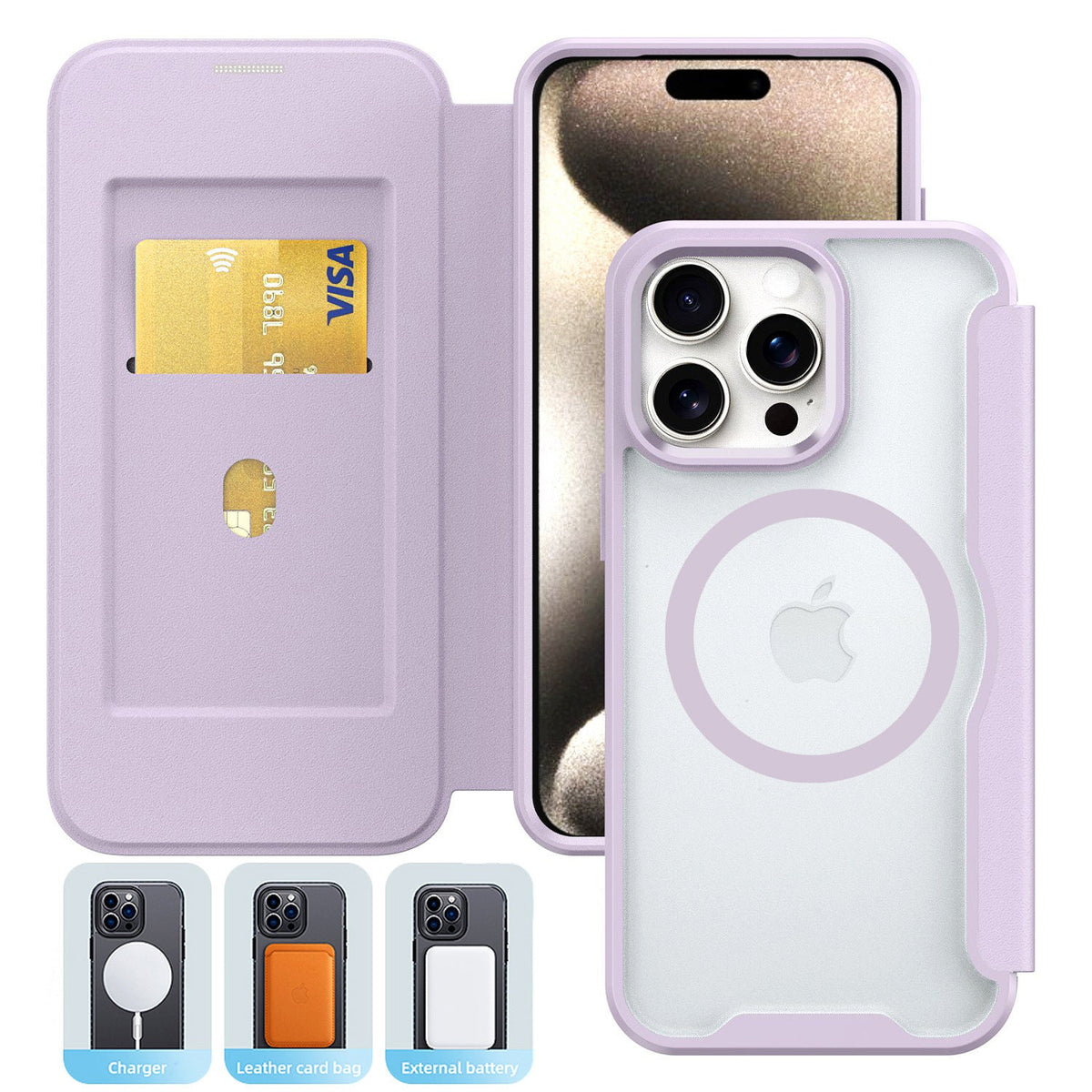PU Leather Magnetic Flap Phone Case with Magsafe In Purple For iPhone 16 Pro (FC37-IPH1PRO6PP)