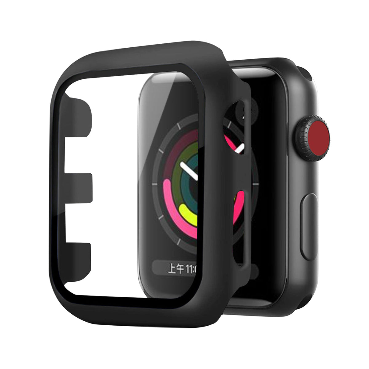 Full Cover tempered glass screen protector with pc case  for Apple Watch 38 mm  In Balck
