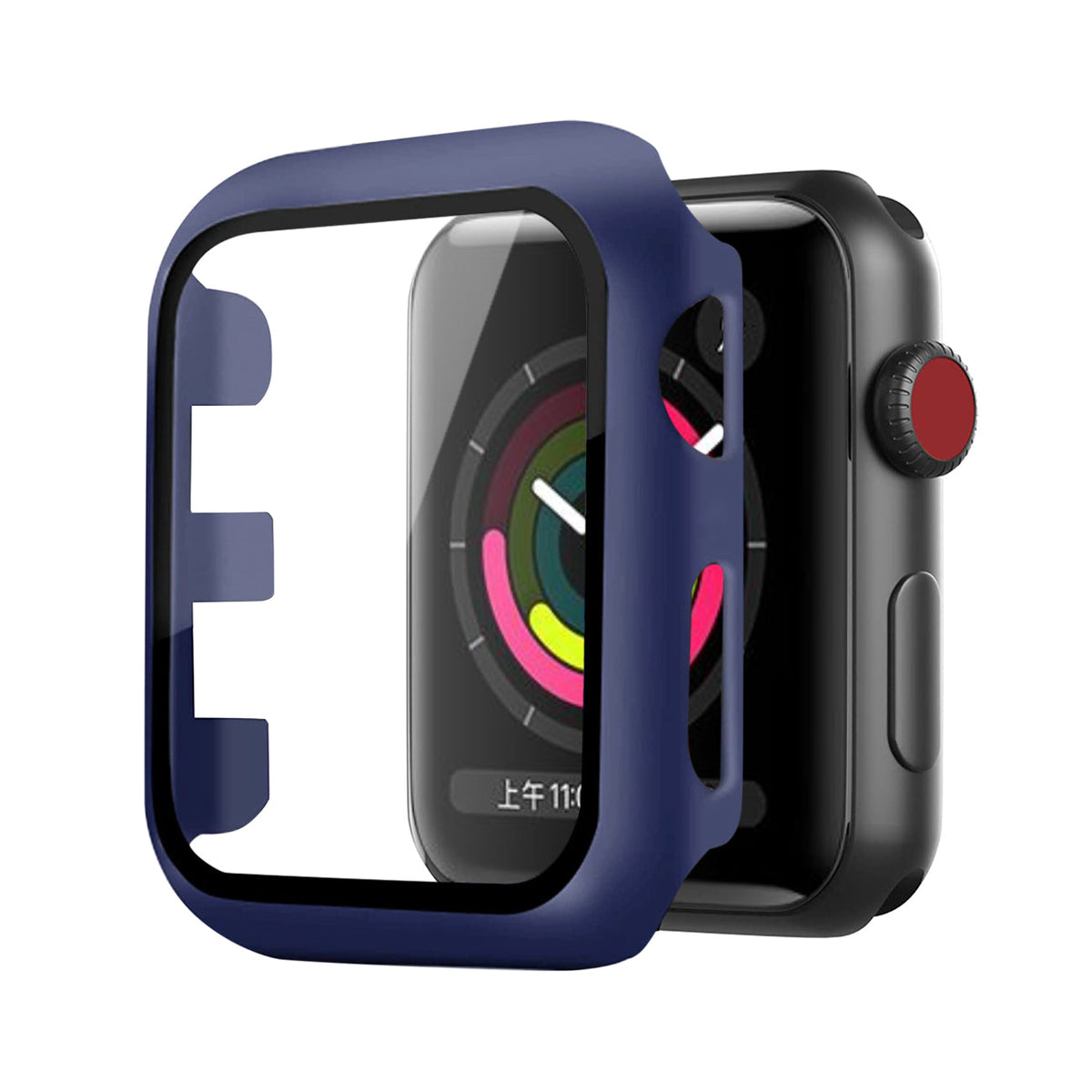 Full Cover tempered glass screen protector with pc case  for Apple Watch 38 mm  In Navy