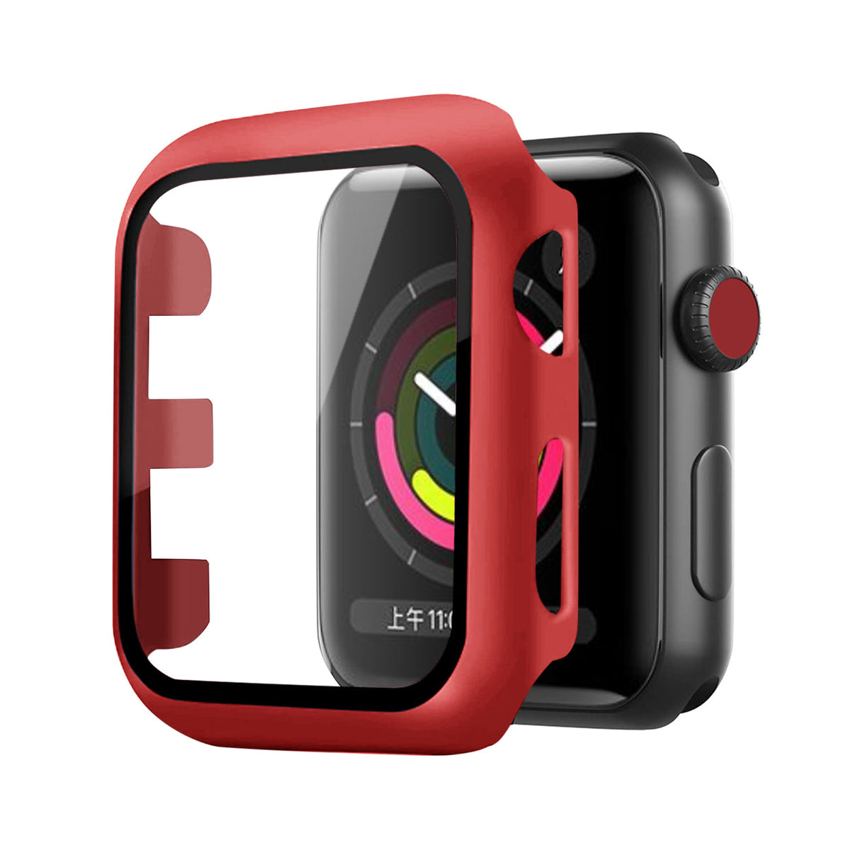Full Cover tempered glass screen protector with pc case  for Apple Watch 38 mm  In Red