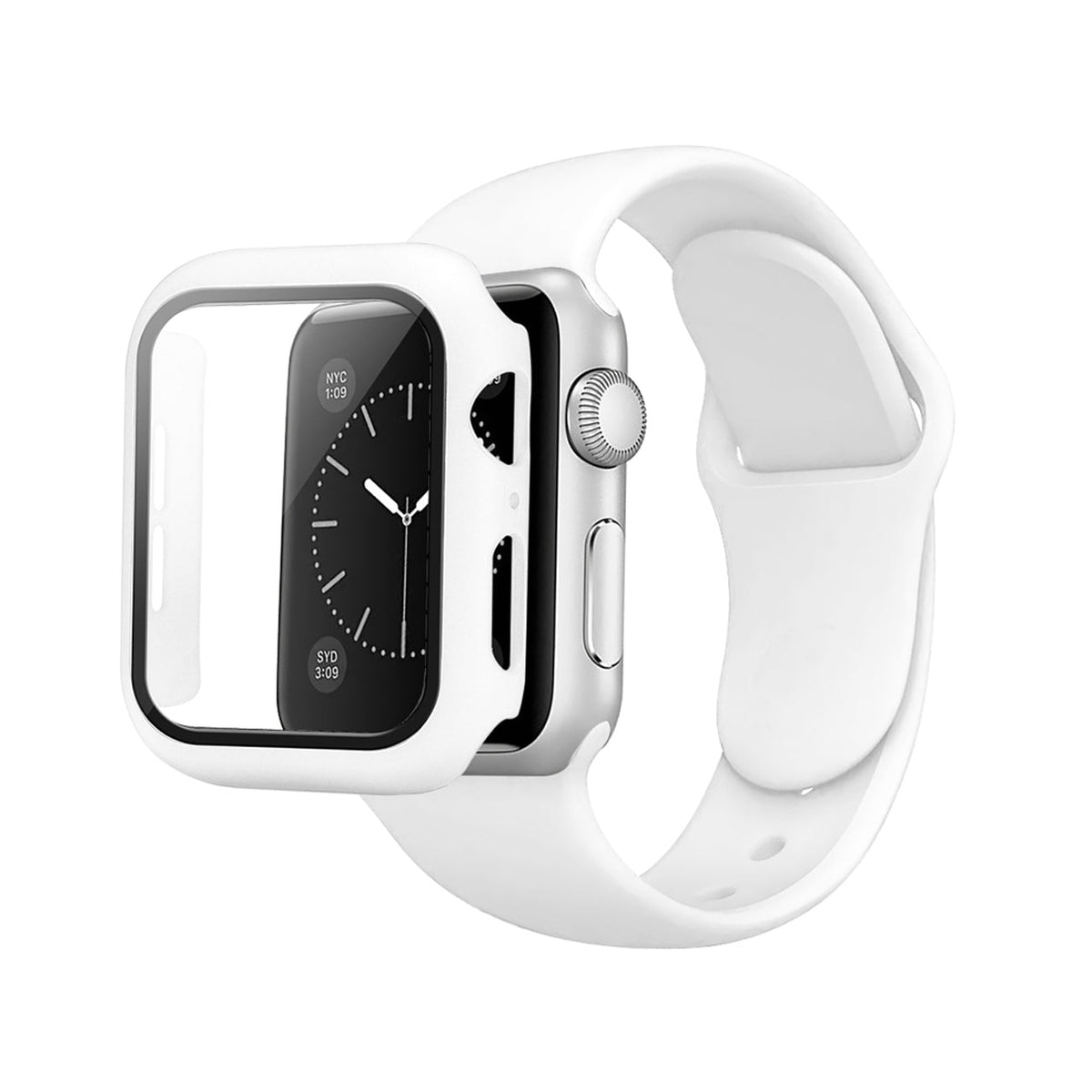 White Color PC Watch Case With Glass Screen Protector and Silicone Watch Band for Apple Watch 42mm