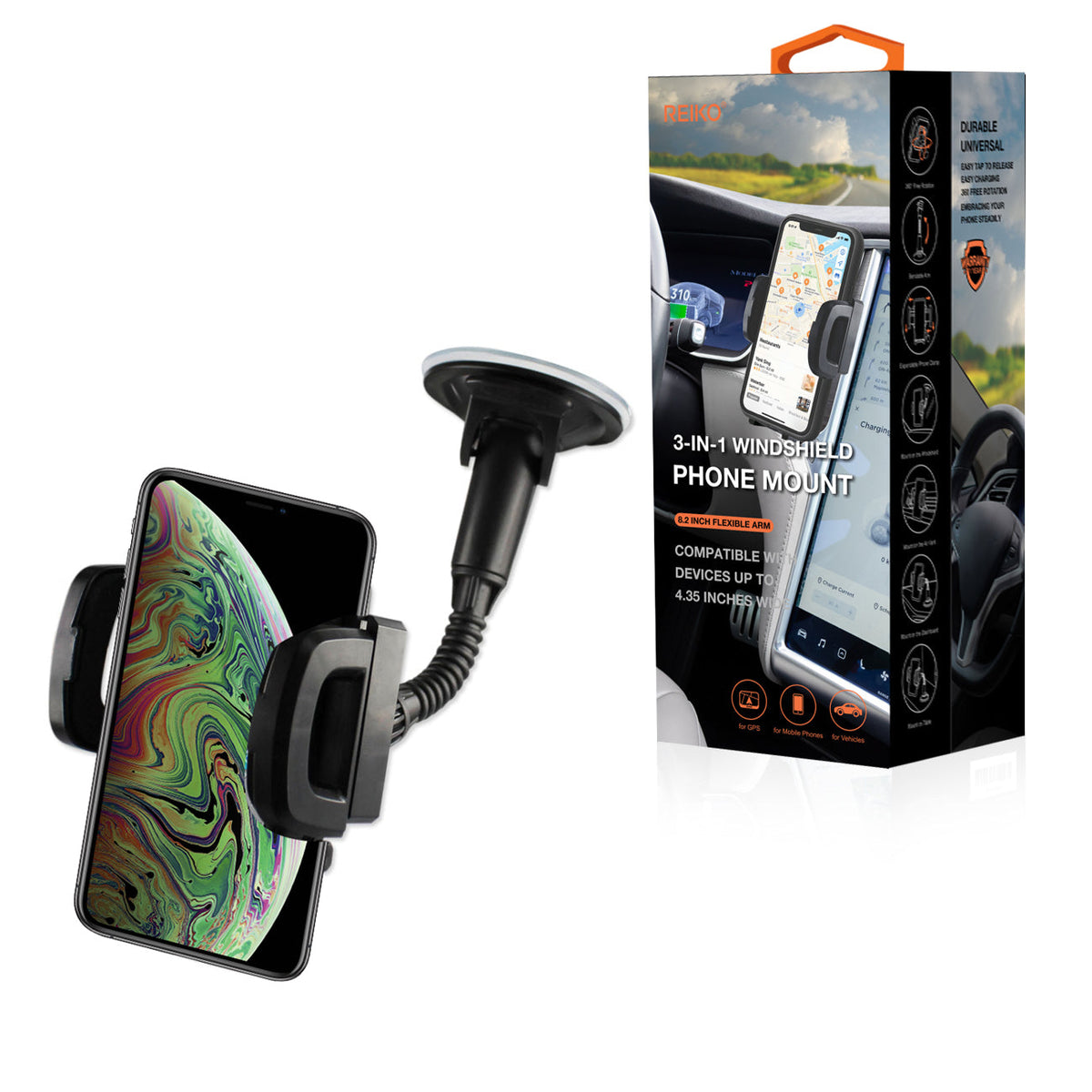 REIKO UNIVERSAL SUCTION GLASS WINDOW PHONE HOLDER IN BLACK  SKU:HLD01-BK