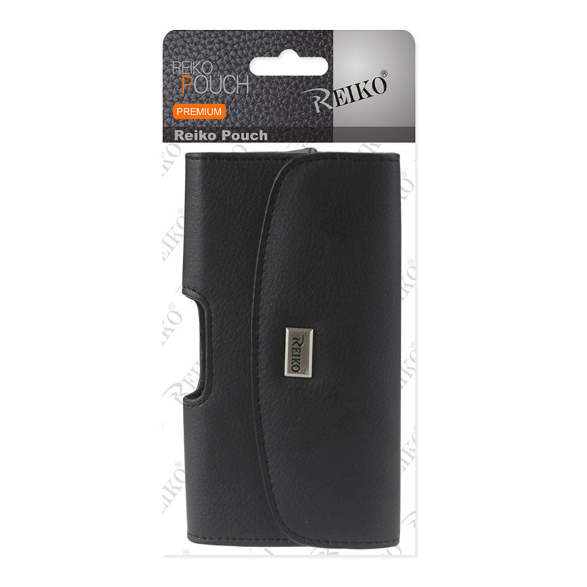 Reiko Horizontal Leather Pouch With Embossed Logo In Black (6.6X3.5X0.7 Inches) | SKU: HP102B-663507BK