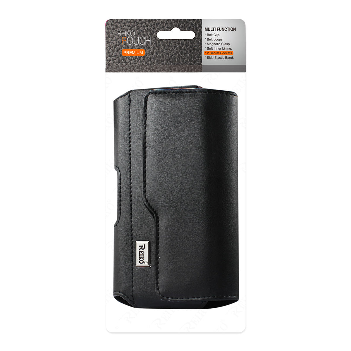 Reiko Horizontal Leather Pouch With Z Lid Pattern With Embossed Logo In Black (6.1X3.2X0.7 Inches) | SKU: HP115B-613207BK