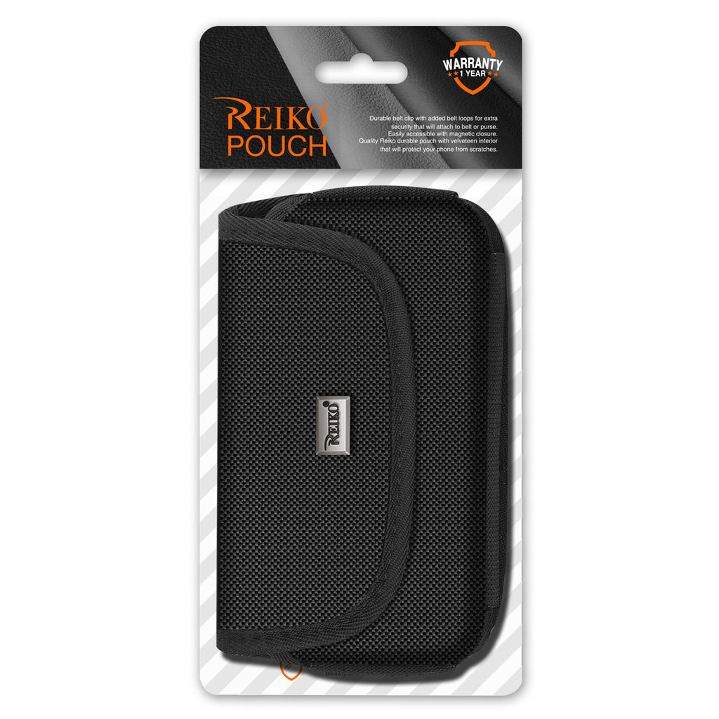 Reiko Horizontal Rugged Pouch With Magnetic Clasp And Metal Logo In Black (7.0 X 3.9 X 0.7 Inch) | SKU: HP12B-703907BK