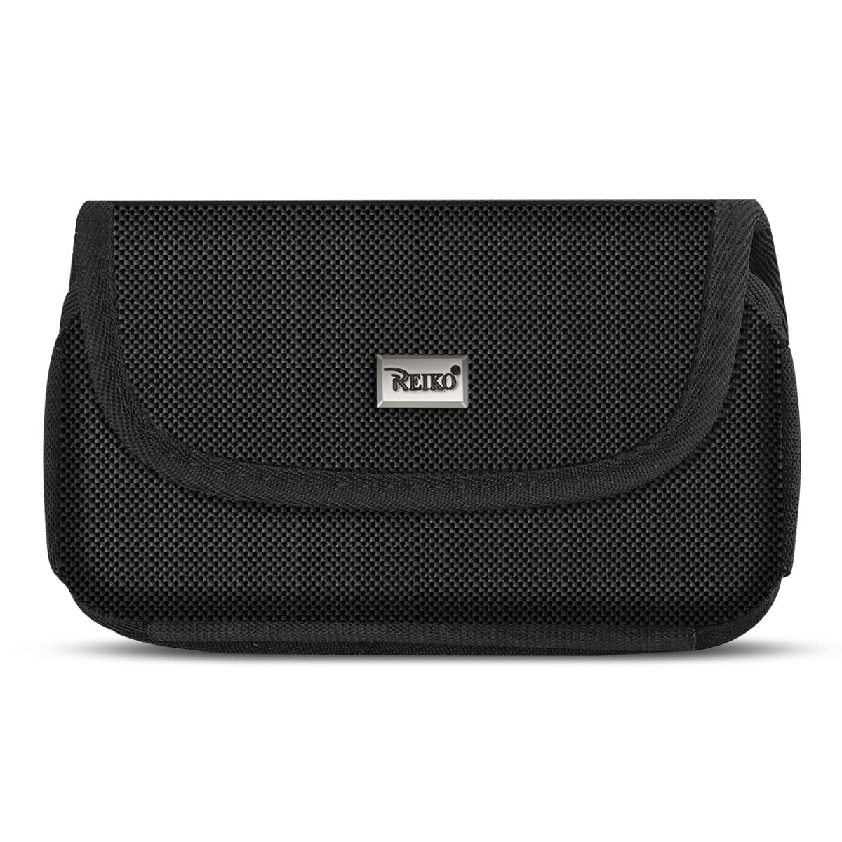 Reiko Horizontal Rugged Pouch With Magnetic Clasp And Metal Logo In Black (7.0 X 3.9 X 0.7 Inch) | SKU: HP12B-703907BK