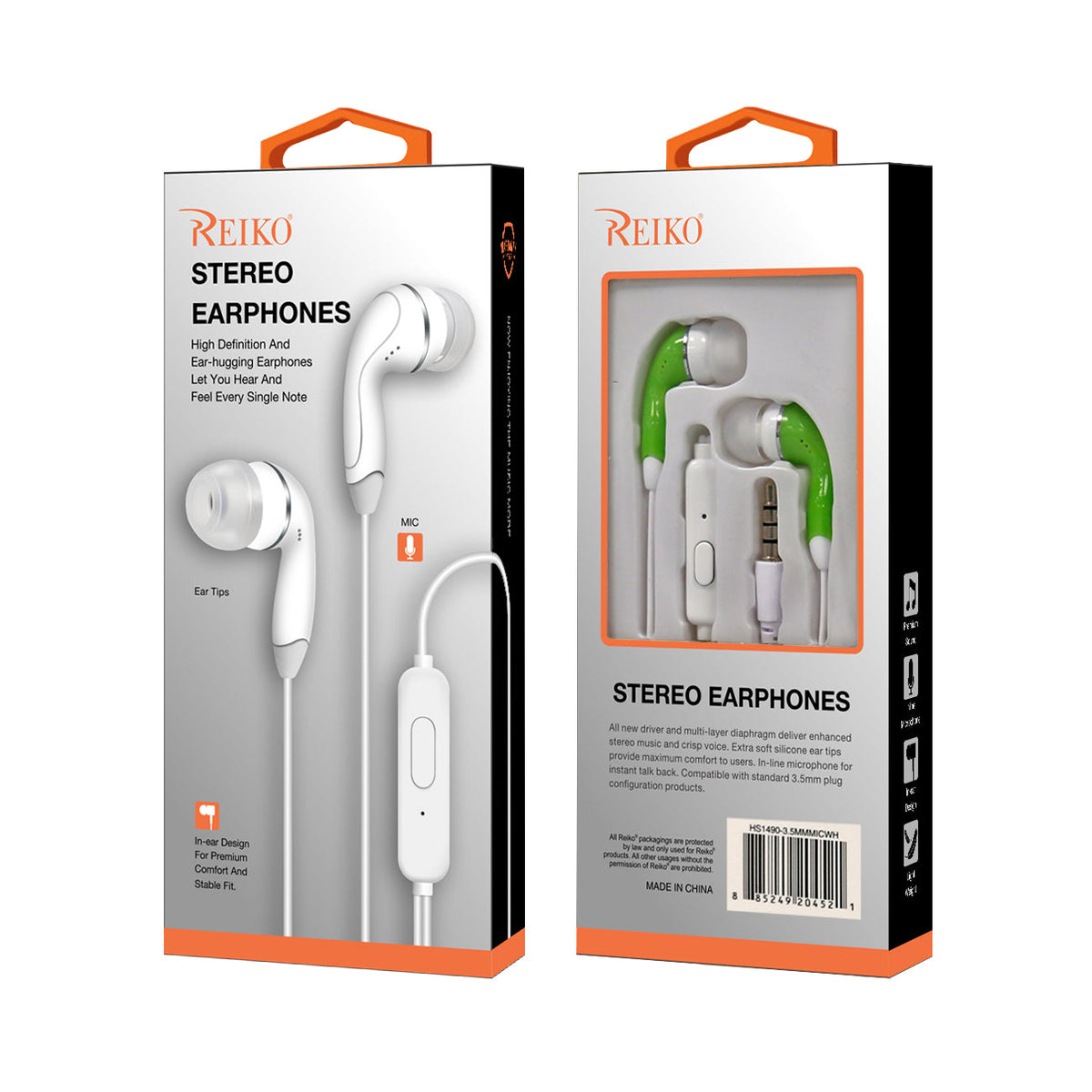 HS1480-35MMMICGR REIKO IN-EAR HEADPHONES WITH MIC IN GREEN SKU:HS1480-35MMMICGR