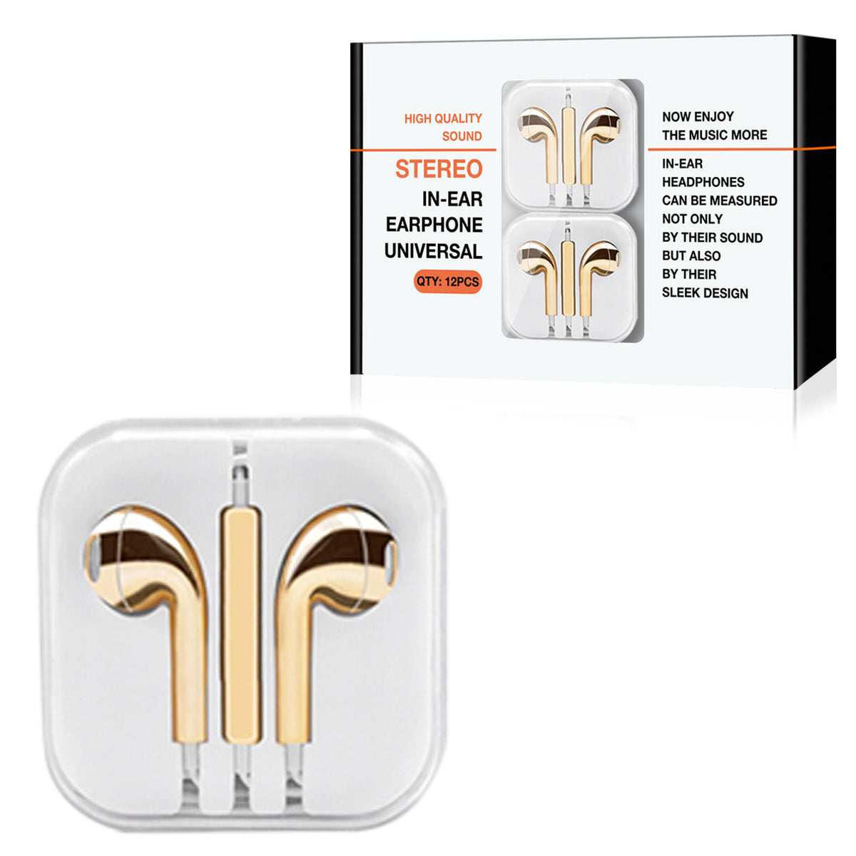 3.5mm Circular Earbuds with Mic and Volume Control In Gold (12pcs) HS72-35MMGD