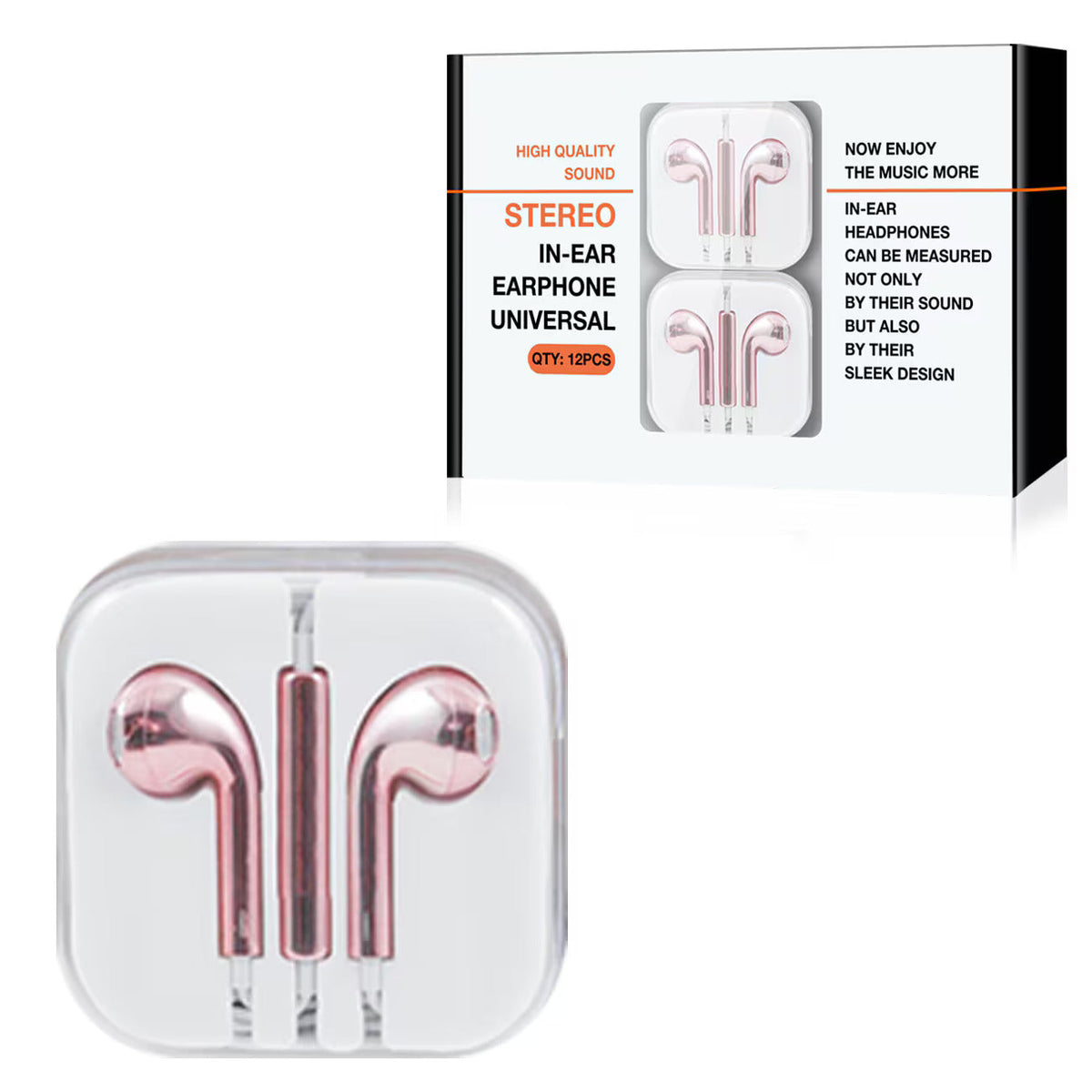 3.5mm Circular Earbuds with Mic and Volume Control In Rose Gold (12pcs) HS72-35MMRG