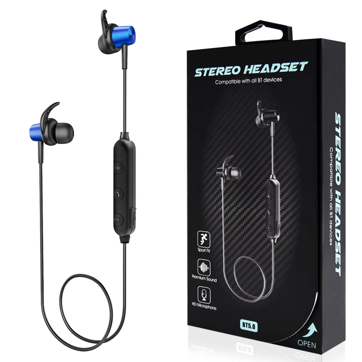 Magnetic Bluetooth Earphone Headset With Mic In Navy HSBT01-UNINV