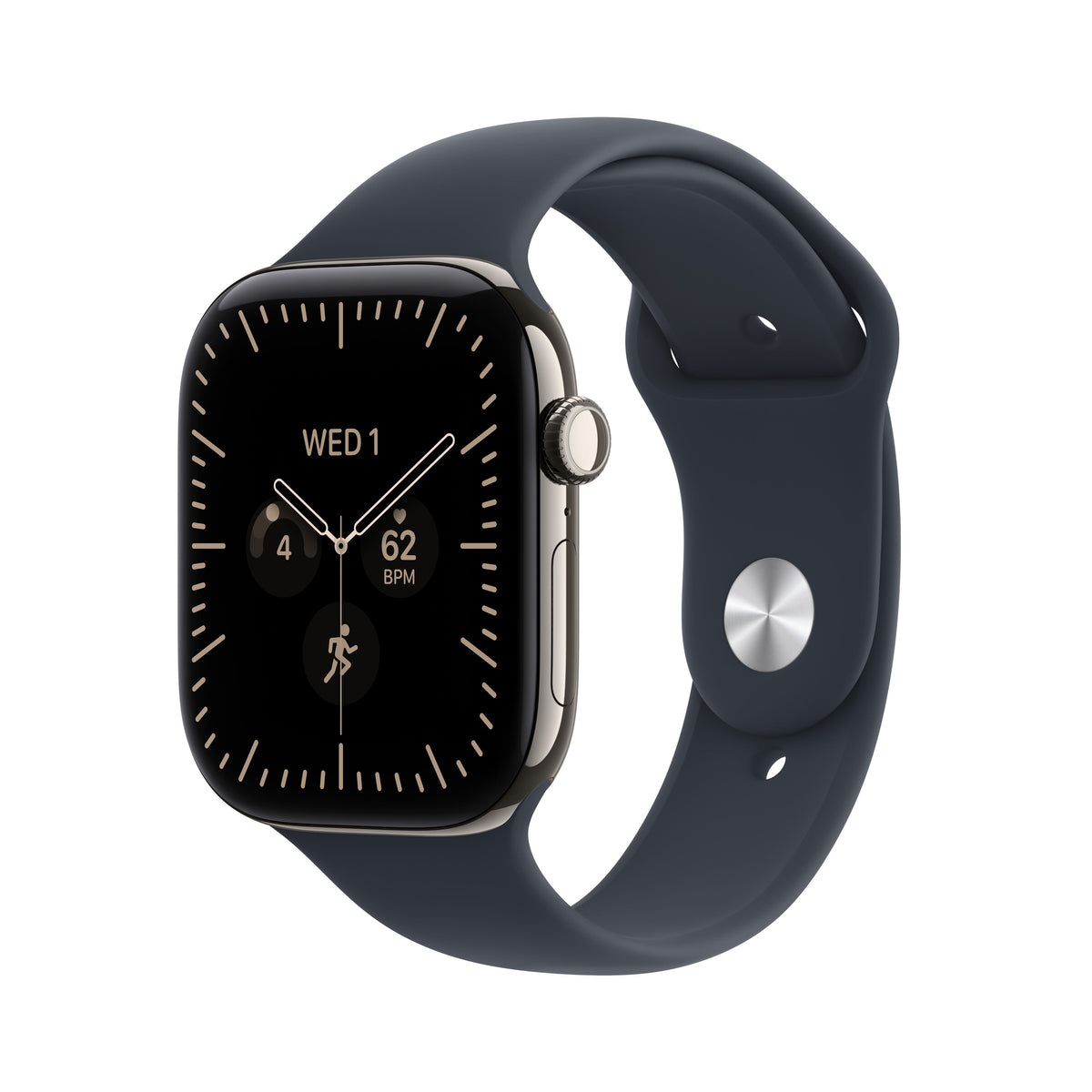 Apple Watch Series 12 GPS + Cellular 42mm Natural Titanium Case with Navy Blue Sport Band - M/L