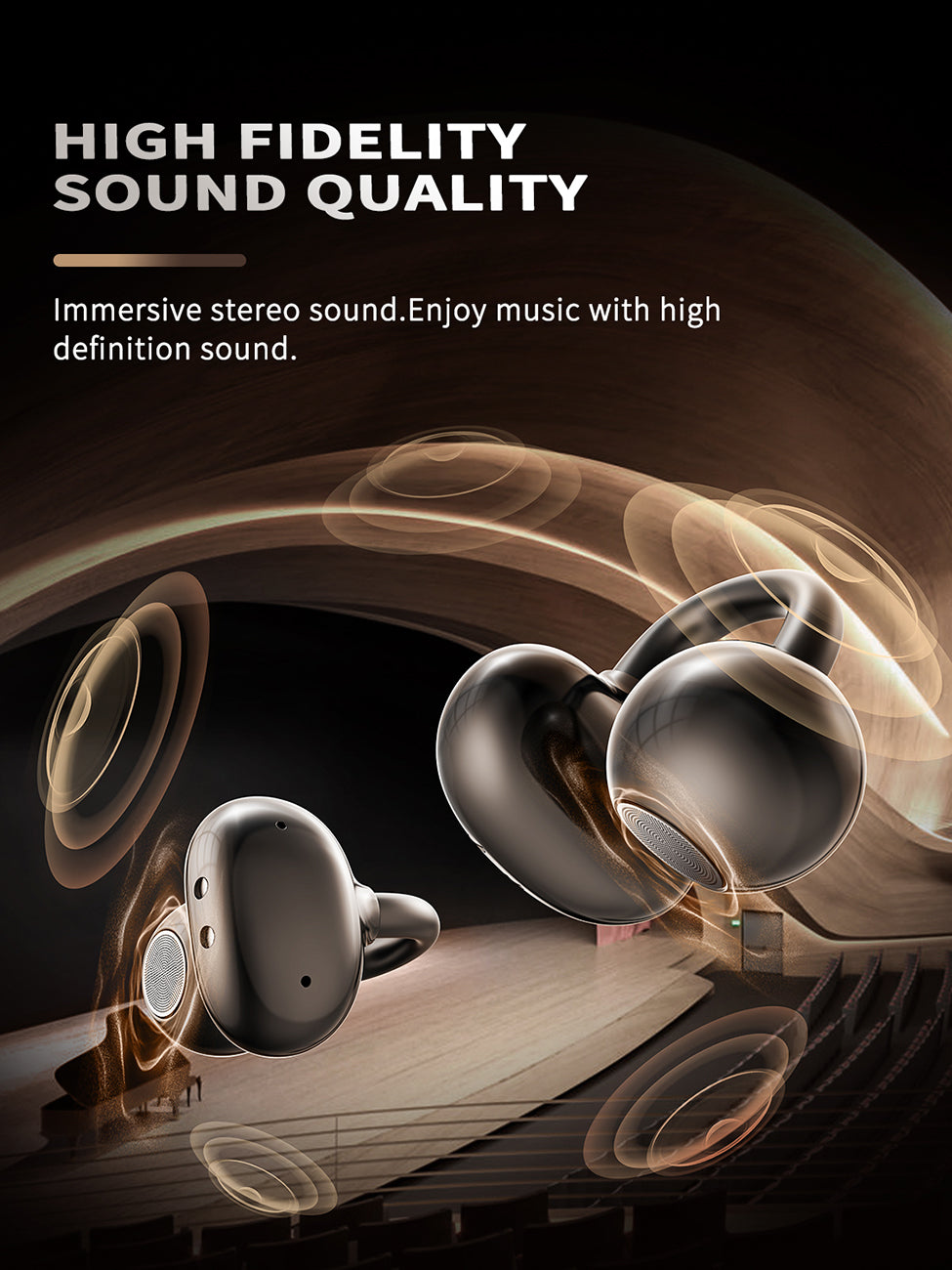 300mAh BT 6.0 Type-C Clear sound  long battery life wireless earbuds True Wireless Stereo in yellow  SKU:BT-VD055YL