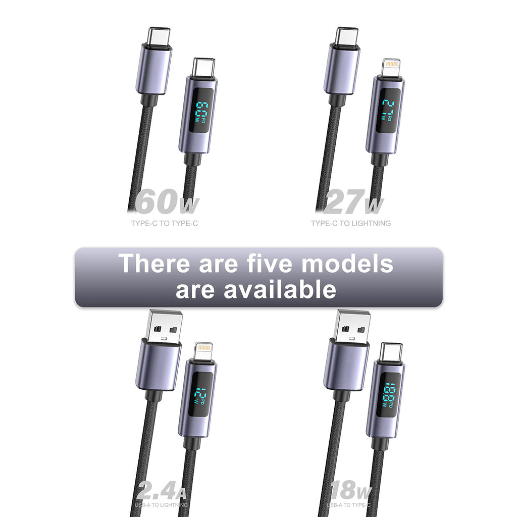 Power Delivery 27W USB-C to 8-PIN Fast Charging & Sync 3.3FT  black nylon+aluminium alloy data cable SKU:DC-VDCN04BK
