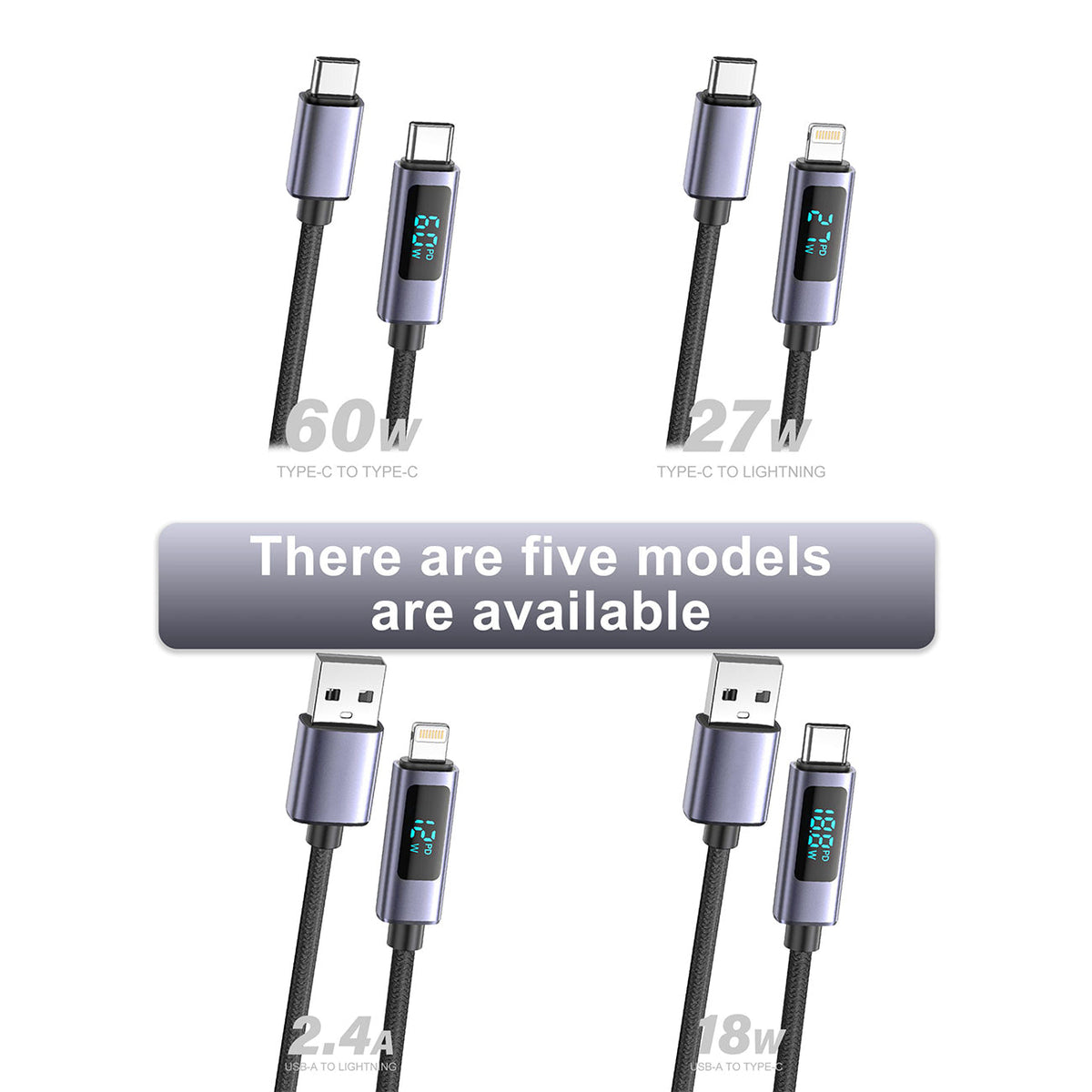 Power Delivery 27W USB-C to 8-PIN Fast Charging & Sync 3.3FT  black nylon+aluminium alloy data cable SKU:DC-VDCN04BK