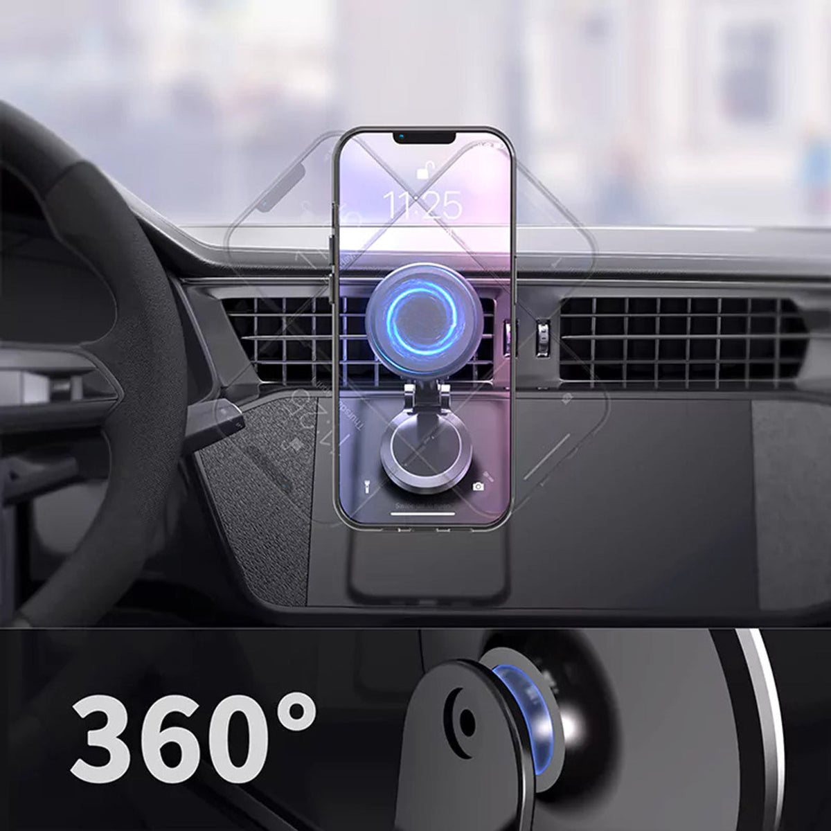 360???? rotating magnetic holder for car with a sticky base SKU: HLD-VDHD040BK