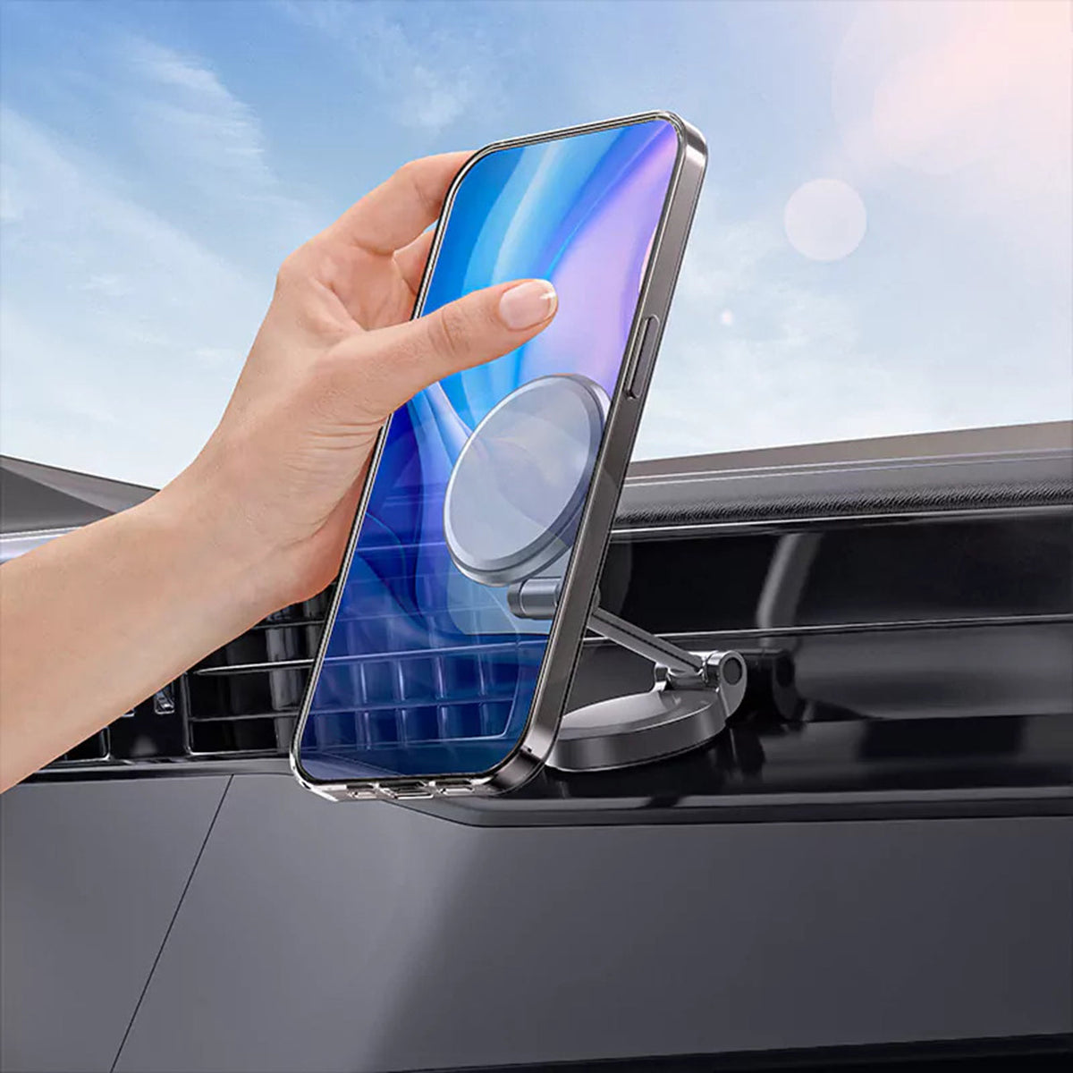360???? rotating magnetic holder for car with a sticky base SKU: HLD-VDHD040BK