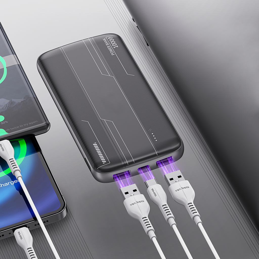 Universal 10000mAh Power Bank Fast Charging Type-C Dual USB Ports Portable Charger in black SKU: PB-VD036BK