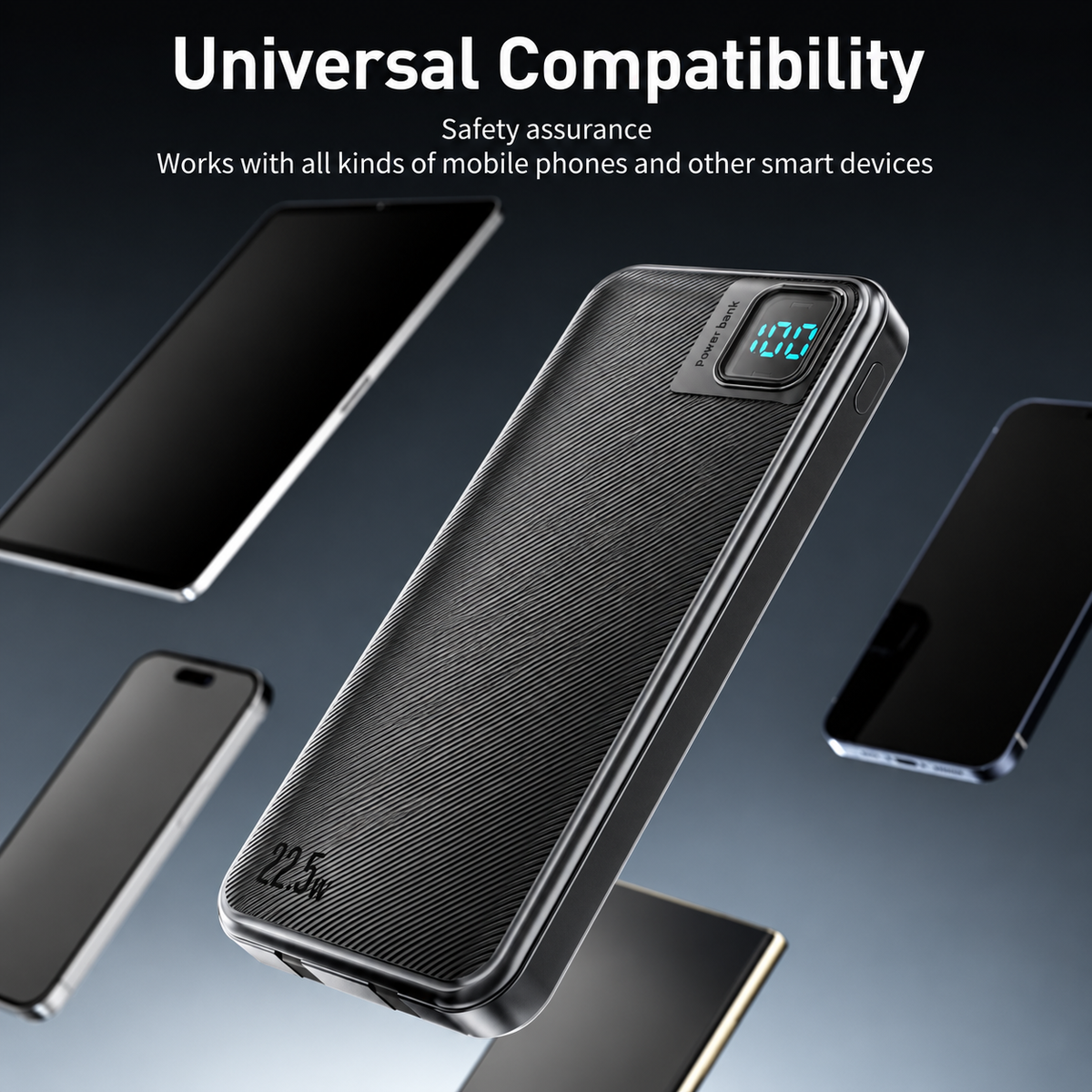 High quality 10000mAh Power Bank with digital display with Type-C/ IP cable for phones | SKU: M2RVD-PB060BK