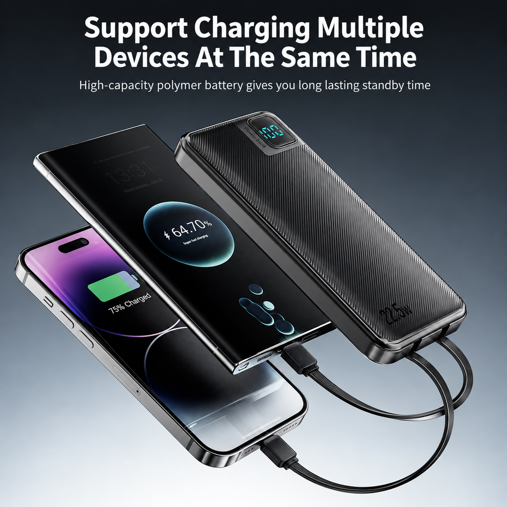 High quality 10000mAh Power Bank with digital display with Type-C/ IP cable for phones | SKU: M2RVD-PB060BK