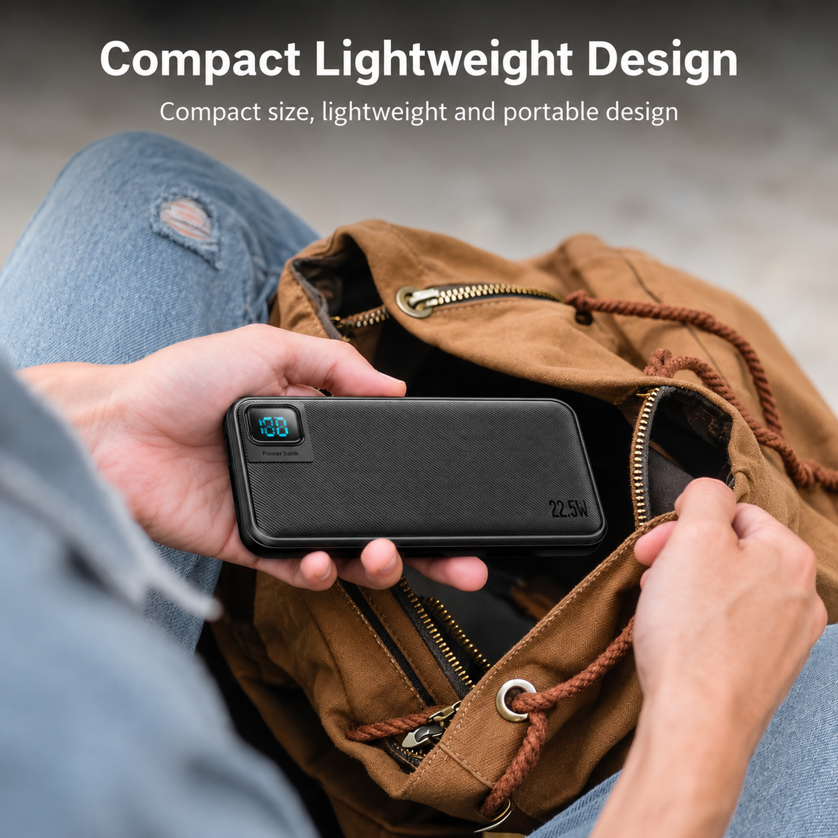 High quality 20000mAh Power Bank with digital display with Type-C/ IP cable for phones | SKU: M2RVD-PB061BK