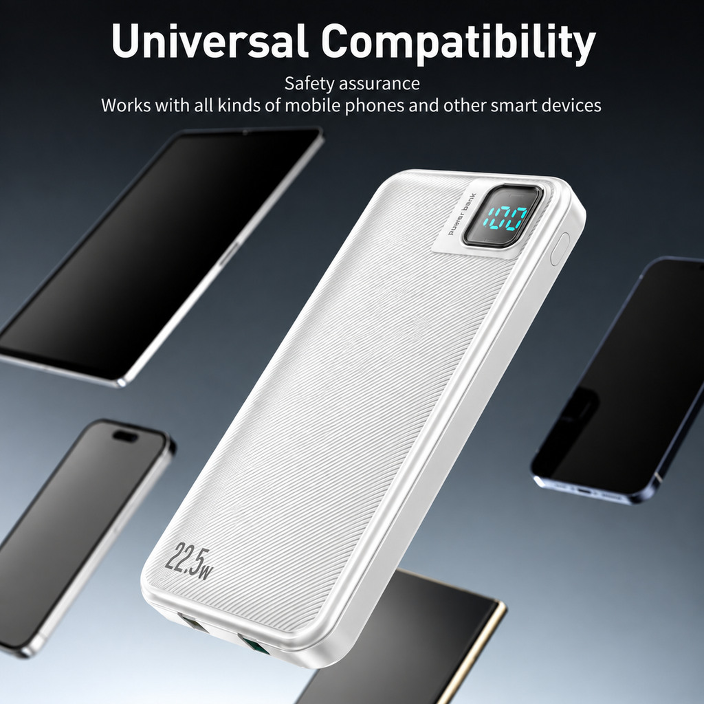 High quality 10000mAh Power Bank with digital display with Type-C/ IP cable for phones | SKU: M2RVD-PB060WH