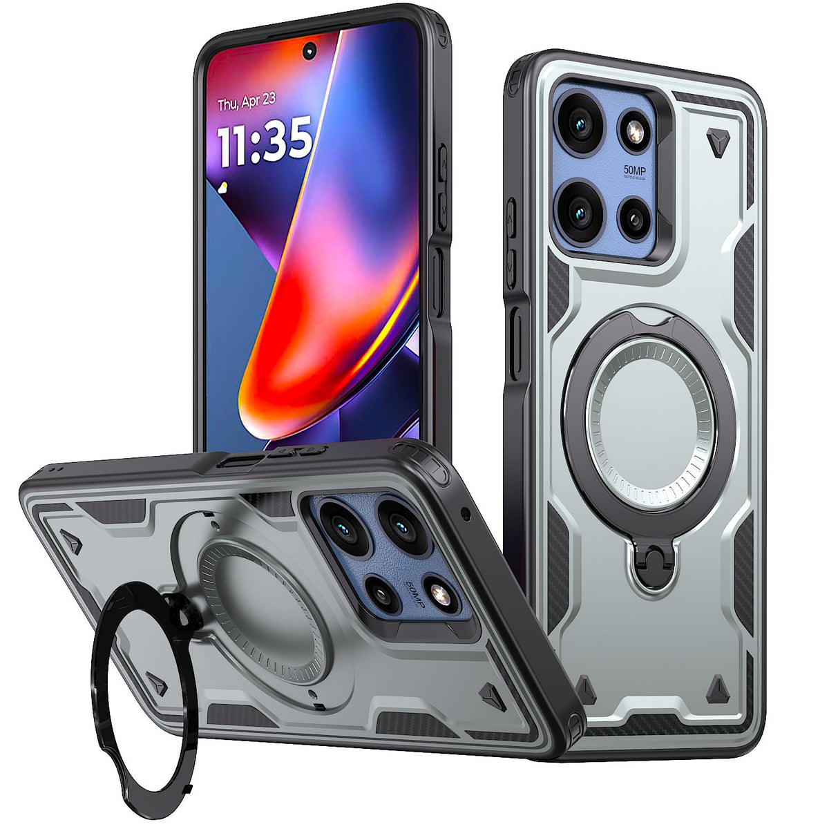 Reiko 360¡ã Rotating Magnetic Versatile Stand Gray Compatible with Motorola Moto G Stylus 5G 2025 (MOT-GSTYLUS-5G(2025)GY)