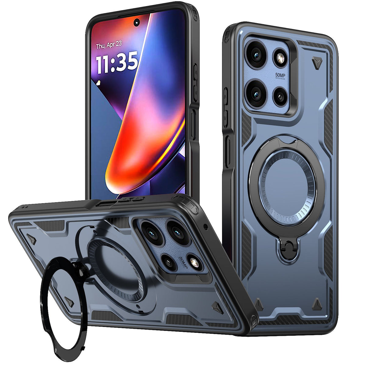 Reiko 360¡ã Rotating Magnetic Versatile Stand Gray Compatible with Motorola Moto G POWER 5G 2025 (PC73-MOTGPOWER-5G(2025)NV)