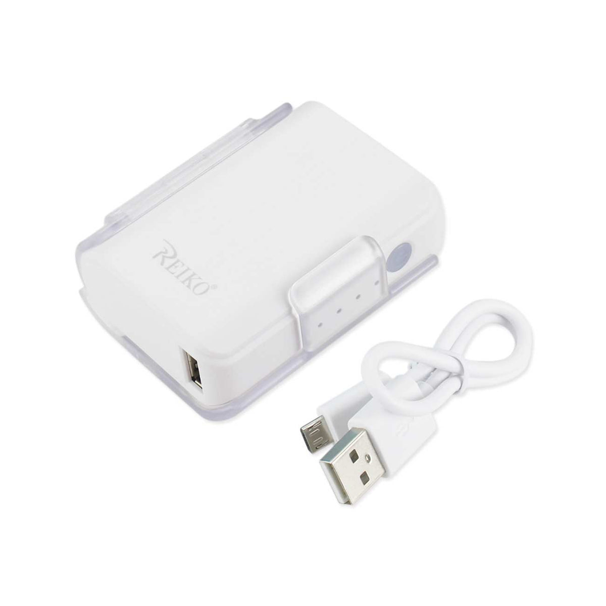 REIKO 4000MAH UNIVERSAL POWER BANK WITH CABLE IN WHITE   SKU:PB4000-WH