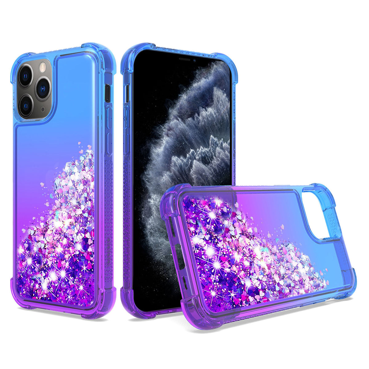 Shiny Flowing Glitter Liquid Bumper Case For APPLE IPHONE 11 PRO MAX In Blue