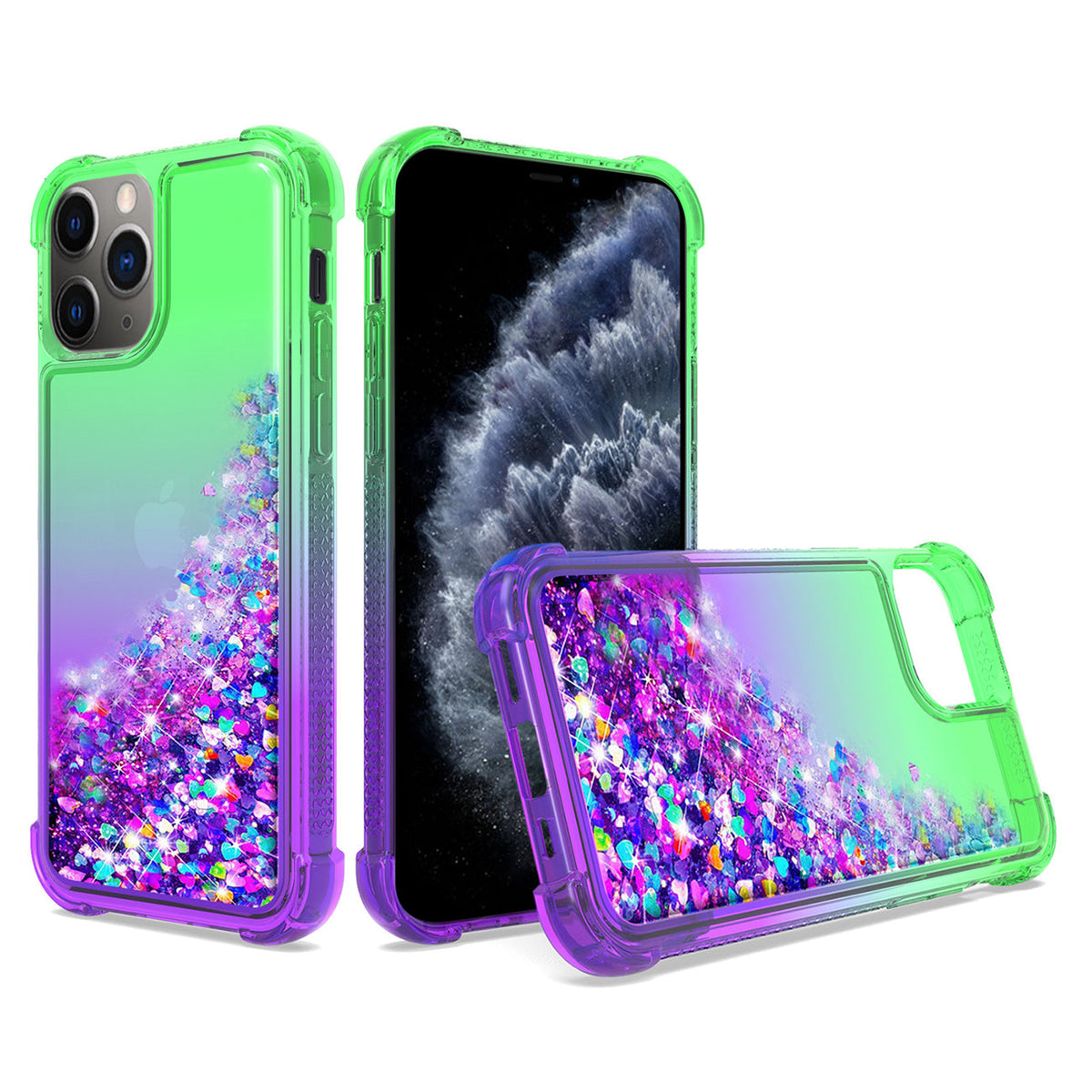 Shiny Flowing Glitter Liquid Bumper Case For APPLE IPHONE 11 PRO MAX In Green