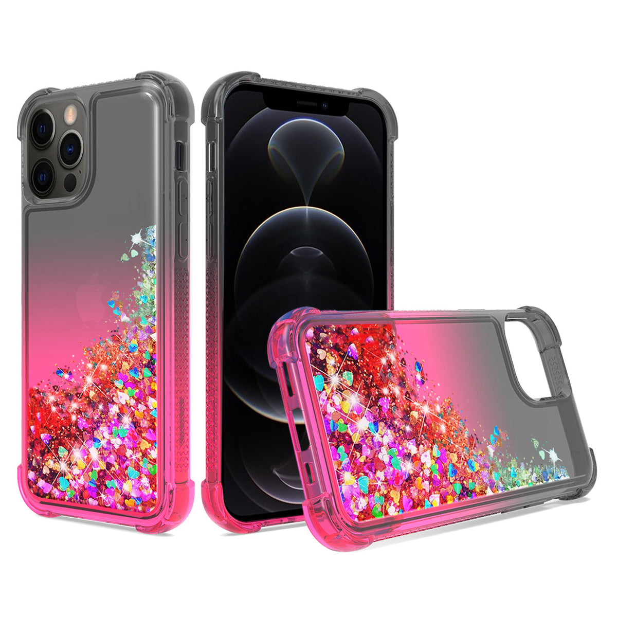 Shiny Flowing Glitter Liquid Bumper Case For APPLE IPHONE 12 PRO MAX In Black