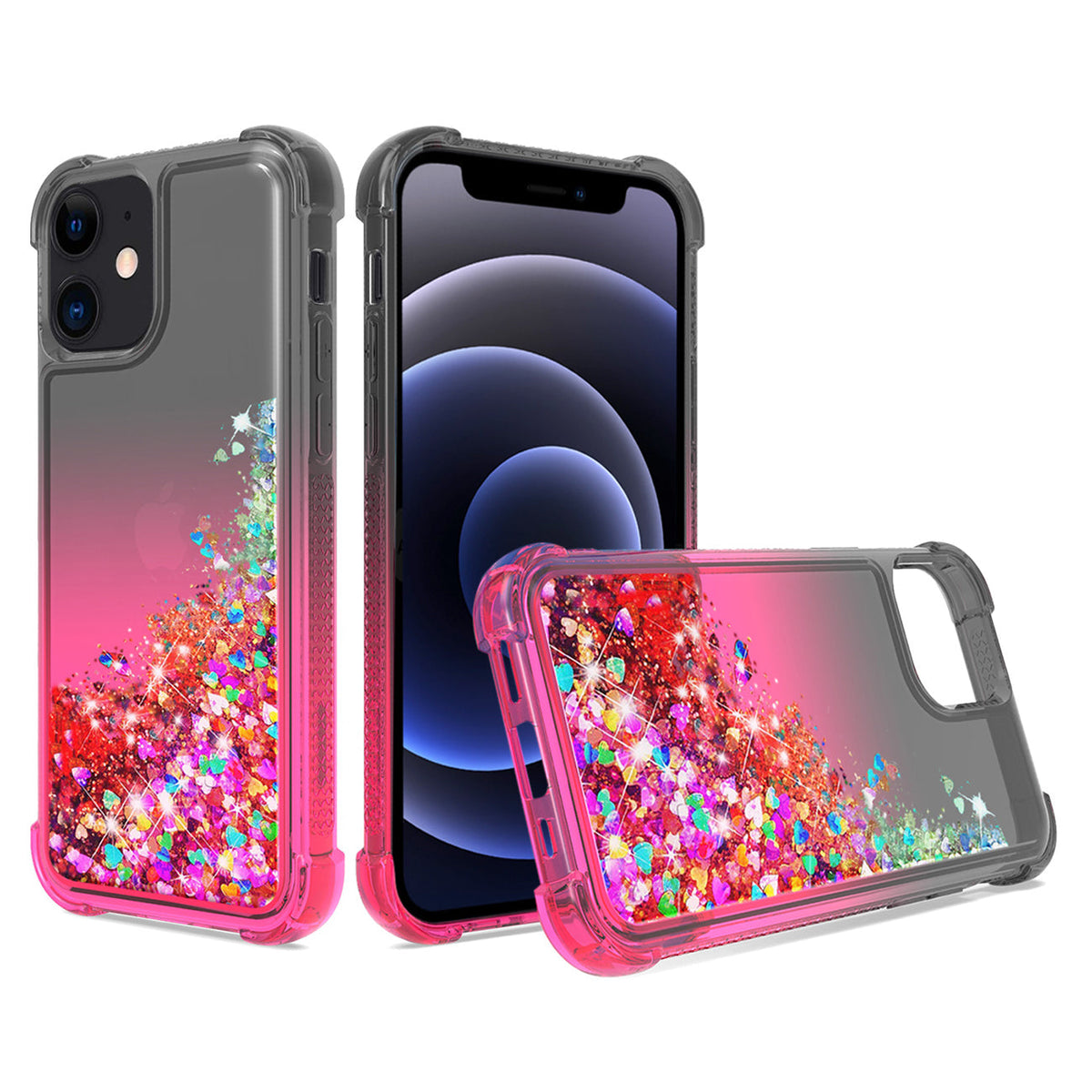 Shiny Flowing Glitter Liquid Bumper Case For APPLE IPHONE 12 MINI In Black