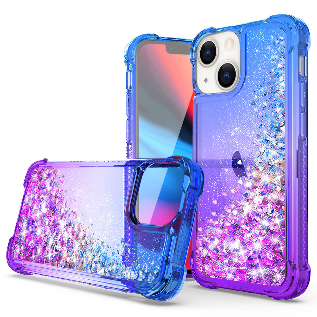 Shiny Flowing Glitter Liquid Bumper Case For APPLE IPHONE 13 PRO MAX In Blue