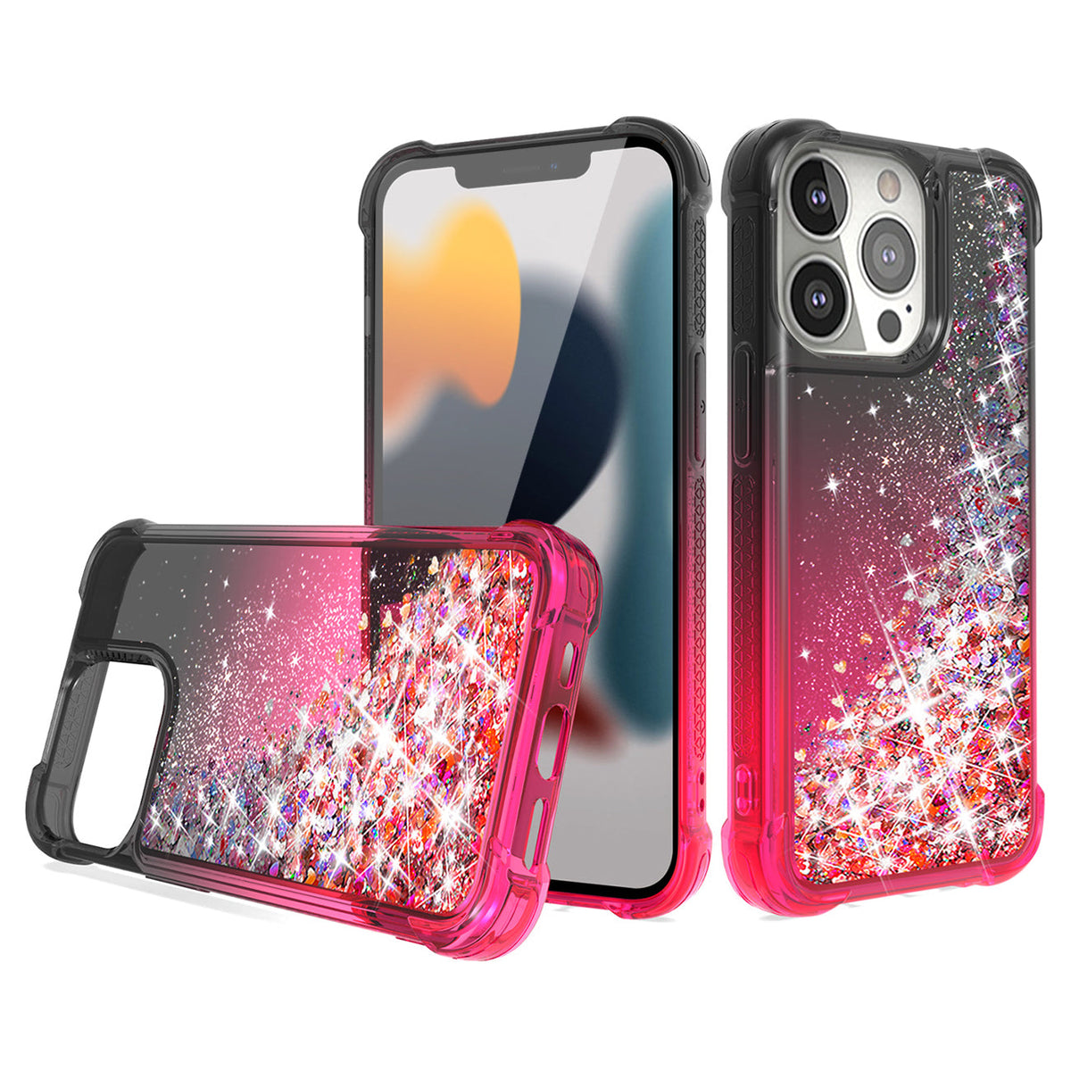 Shiny Flowing Glitter Liquid Bumper Case For APPLE IPHONE 13 PRO MAX In Black
